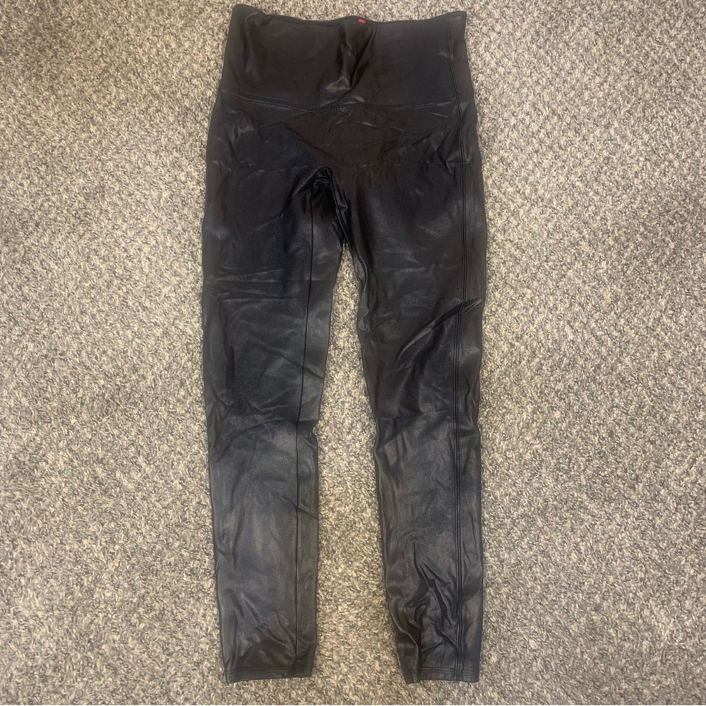 SPANX Faux Leather Shiny Moto Leggings - Picture 2 of 11